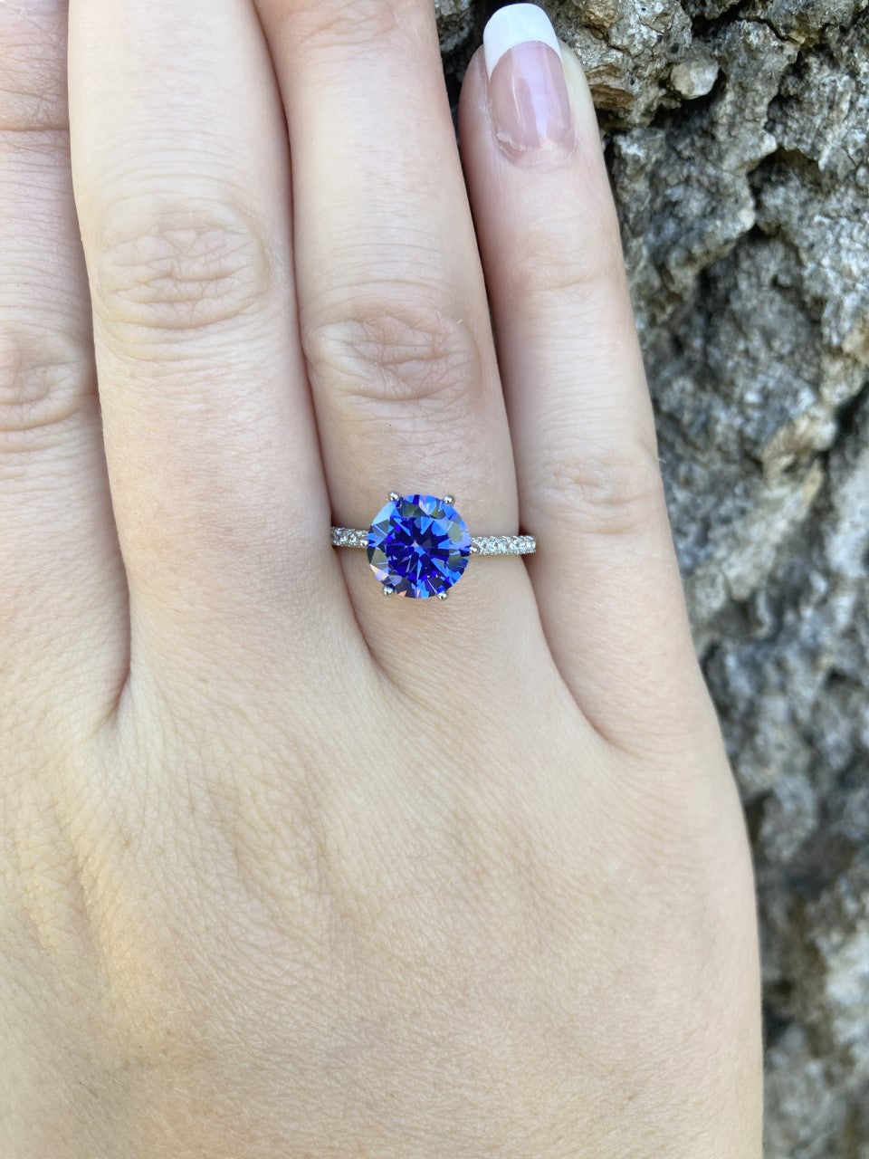 Blue & White CZ Sterling Silver Ring