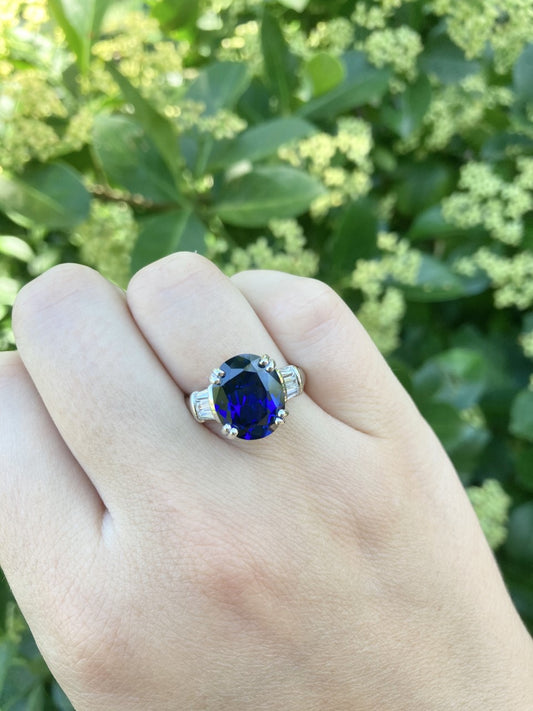 Lab Blue Sapphire Sterling Silver Ring