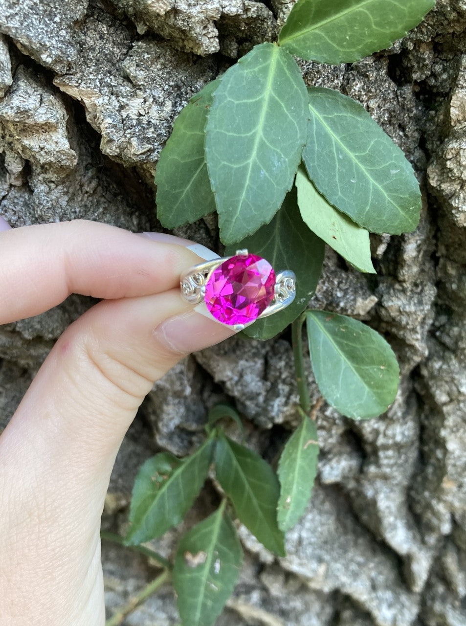 Lab Created Pink Sapphire and Sterling Silver Ring