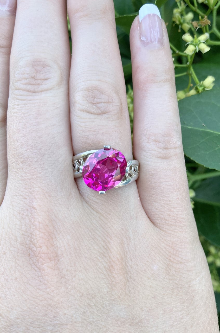 Lab Created Pink Sapphire and Sterling Silver Ring