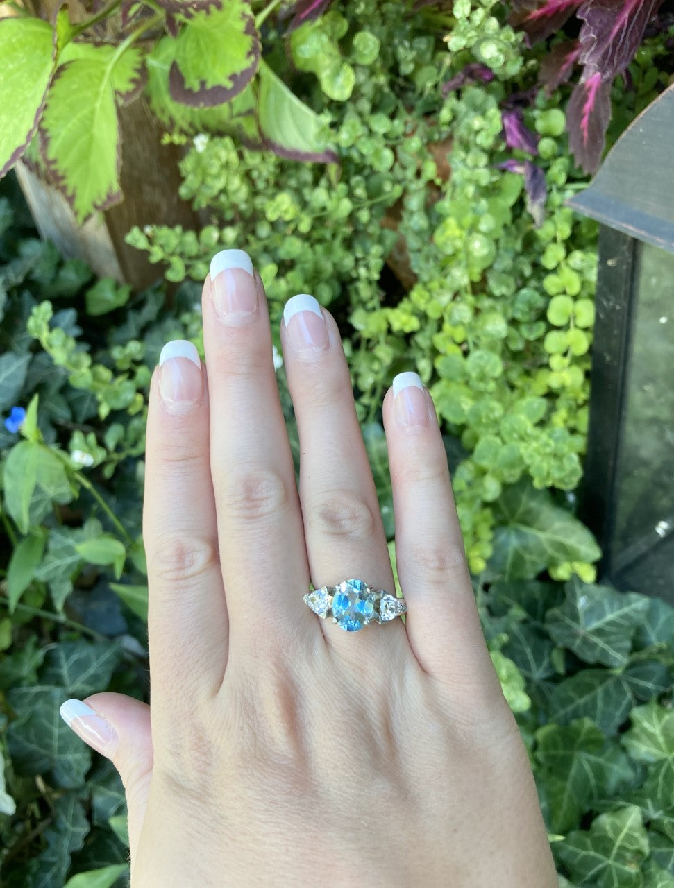 Natural Sky Blue Topaz & Trillion White Sapphire Ring